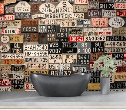 Eierme-Old License Plates from Around the World Mural Wallpaper Peel and Stick 160" x 114" - color: No.1, size: 160" x 114"