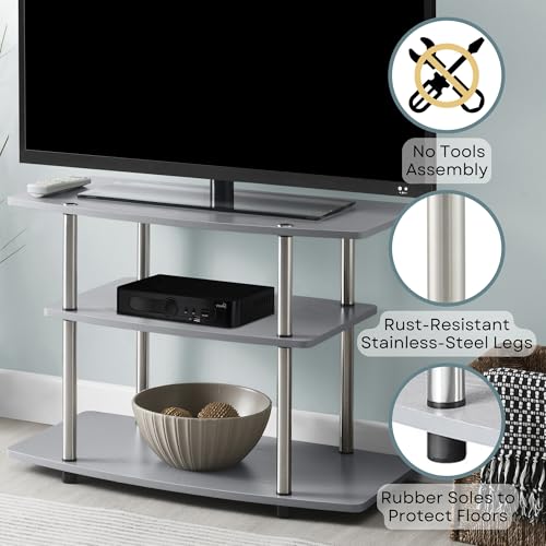 Convenience Concepts Designs2Go No Tools 3-Tier TV Stand 31.5" - Entertainment Center for TVs up to 37 Inches, Modern TV Console with Shelves for Living Room, Family Room, Gray - color: Grey