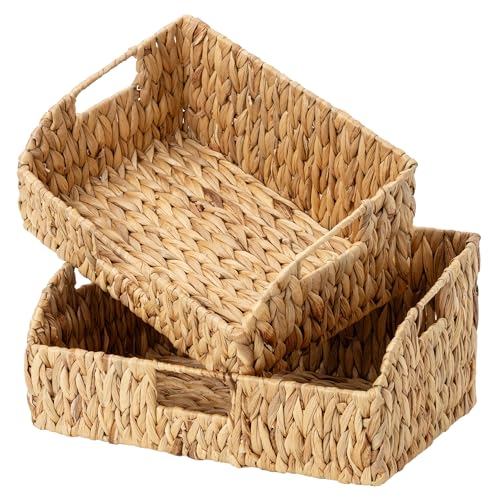 StorageWorks Pantry Baskets for Organizing, Hyacinth Storage Baskets,2-Pack | Pantry Organizers and Storage with Built-in Handles, Wicker Storage Baskets for Shelves, Wicker Baskets for Organizing - color: Natural(Water Hyacinth), size: 15¾"L x 11"W x 7½"