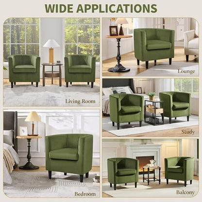 Yaheetech Barrel Accent Chair, Modern Armchair, Olive Green | Soft Velvet Chair with High-Density Foam Seat, Upholstered Barrel Sofa Chair for Living Room Bedroom Waiting Room - color: Olive Green, size: Set of 1