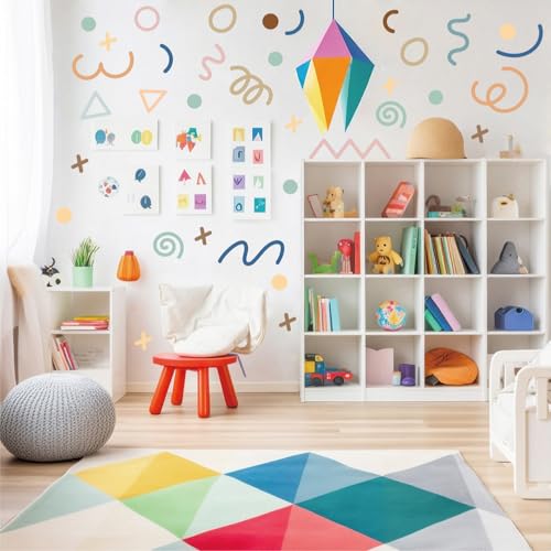 200 PCS Peel & Stick Removable Neutral Abstract Geometric Wall Decals | 10 Sheets Vinyl Wall Stickers in Mixed Size Shapes (1.8–5.7 in) for Nursery, Kids Room, Bedroom, Playroom & Home Decor - color: Irregular Lines B