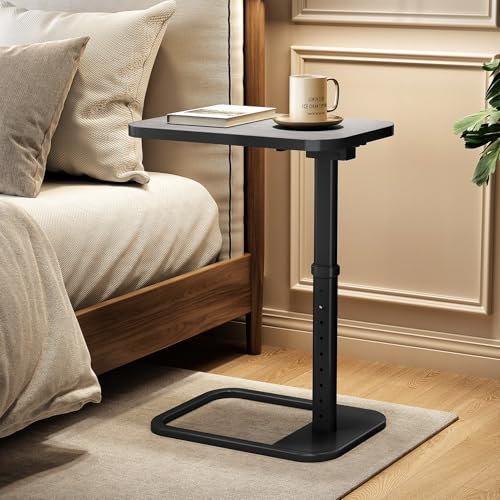 Kitstorack TV Tray Table, Adjustable Height & Rounded Metal Corners, Snack Table for Couch, Sofa, Bed, Chair, Living Room, C Shaped End Side Table for Eating, Dinner or Laptop, Small Spaces, Dark Gray - color: Dark Gray, style: Standard
