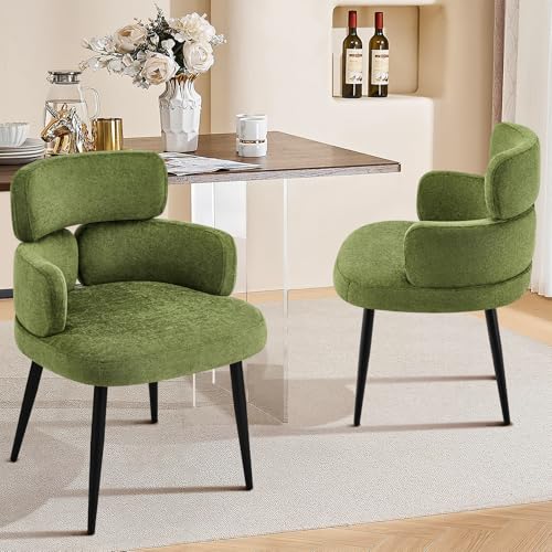 Accent Dining Chair with Arms,Set of 6 Modern Upholstered Desk Chair with Soft Fabric Black Metal Legs, Comfy Spacious Seat & Back for Dining Room/Living Room/Bedroom, Green - color: Green, size: Set of 6