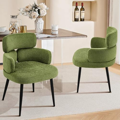 Accent Dining Chair with Arms,Set of 6 Modern Upholstered Desk Chair with Soft Fabric Black Metal Legs, Comfy Spacious Seat & Back for Dining Room/Living Room/Bedroom, Green - color: Green, size: Set of 6