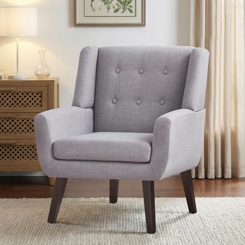 HUIMO Accent Chair for Living Room,Upholstered Button Linen Armchair Chair | Mid Century Modern Tufted Armchair with Fabric,Comfy Arm Chairs for Club Living Room Reading Bedroom,Waiting Room Light Grey - color: Light Grey