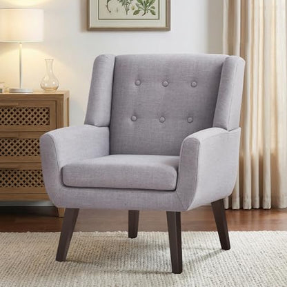 HUIMO Accent Chair for Living Room,Upholstered Button Linen Armchair Chair | Mid Century Modern Tufted Armchair with Fabric,Comfy Arm Chairs for Club Living Room Reading Bedroom,Waiting Room Light Grey - color: Light Grey