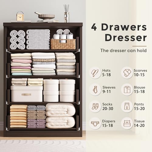 Jocoevol 4 Drawer Dresser for Bedroom, Brown Dresser Chest of Drawers - Large Wood Dressers TV Stand with Deep Drawers Dressers for Living Room, Hallway, Entryway - Brown - color: Retro Brown