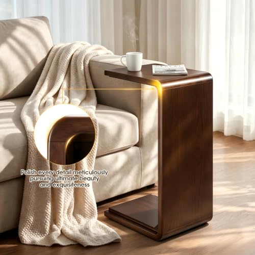 Solid Wood C Shaped Sofa Side Table, Small End Table for Couch, Modern Simple Narrow Table for Small Spaces, Mini Coffee Table for Living Room, Bedroom, Bedside (Walnut) - color: Walnut