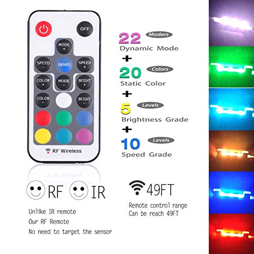 AIBOO LED Under Cabinet Night Lights Kit for Glass Edge Shelf Back Side Lighting Using Flexible Cable and Clip with RF Remote(4 Lights,RGB)