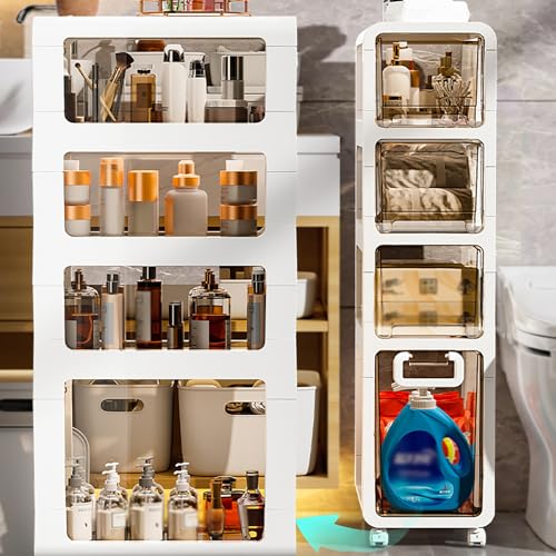 4-Tier Slim Bathroom Storage Cabinet,Narrow Floor Cabinets with Drawers and Wheels,Rolling Narrow Organizer for Small Spaces,Kitchen,Laundry,9”W - size: 4-Tier-9”W