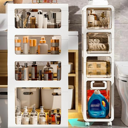 4-Tier Slim Bathroom Storage Cabinet,Narrow Floor Cabinets with Drawers and Wheels,Rolling Narrow Organizer for Small Spaces,Kitchen,Laundry,9”W - size: 4-Tier-9”W