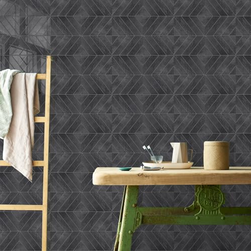 STICKGOO Herringbone Peel and Stick Backsplash, Black/Grey Grout, 10 Sheets | 12.6 x 9.7 in, Thicker Rectangular Vinyl Stick-On Wall Tiles, Easy Alignment, Waterproof, Easy to Clean, Kitchen/Bathroom - color: Shiny Black With Dark Grey Grout, size: Pack o
