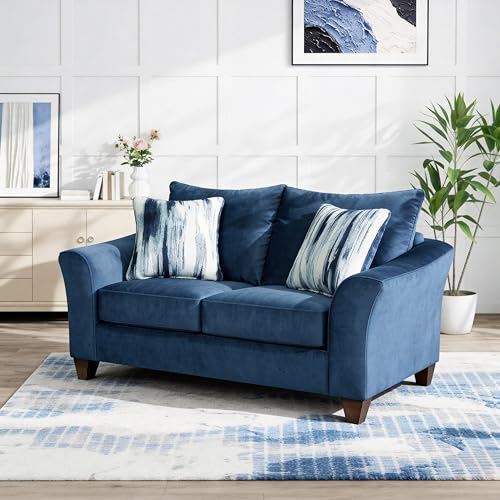 Roundhill Furniture Camero Fabric Pillowback 2-Piece Living Room Set, Navy Blue - color: Navy Blue