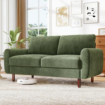 Ihanherry 68" Loveseat Sofa, Small Couch for Small Spaces, Comfy Chenille Sofa with Spring Cushion and Wood Frame, Mid Century Modern Couch, Deep Seat Couch for Living Room Bedroom Office, Green - color: Green