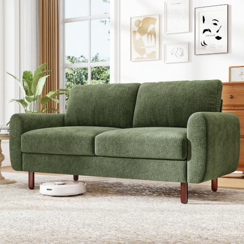 Ihanherry 68" Loveseat Sofa, Small Couch for Small Spaces, Comfy Chenille Sofa with Spring Cushion and Wood Frame, Mid Century Modern Couch, Deep Seat Couch for Living Room Bedroom Office, Green - color: Green
