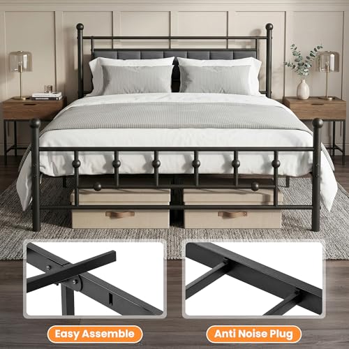 Velvet Upholstered Queen Bed Frame with Headboard | 14-inch Underbed Storage, 13 Metal Slats, 9 Support Legs, Noise-dampening Strips, No Box Spring Needed - size: Queen