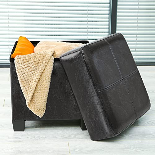GLAXYFUR Square Storage Ottoman, Cube Ottoman with Legs, Leather Foot Stool | Footrest, PU Leather Ottoman with Storage, Upholstered Folding Bench for Living Room, Bedroom - color: 15.7" Black