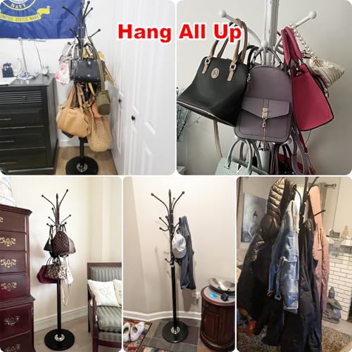 Kertnic Freestanding Coat Rack Stand, Heavy Duty Metal Hall Tree with 12 Hooks, 70 Inch Tall Stable Coat Hanger with 14.6" Natural Marble Base, Entryway Organizer for Coats Bags Hats Purses (White) - color: White
