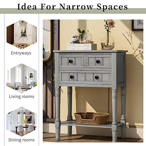Knocbel Narrow Console Table with 3 Storage Drawers and Bottom Shelf, Entryway Hallway Foyer Slim Sofa Table for Small Spaces, Easy Assembly (Gray Wash) - color: Gray Wash
