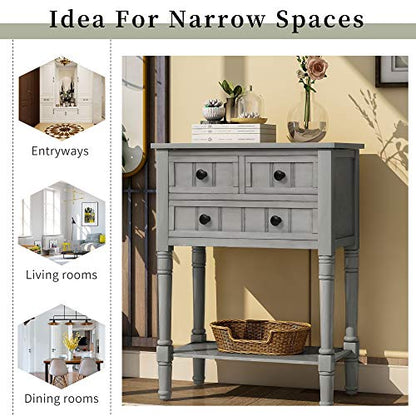 Knocbel Narrow Console Table with 3 Storage Drawers and Bottom Shelf, Entryway Hallway Foyer Slim Sofa Table for Small Spaces, Easy Assembly (Gray Wash) - color: Gray Wash