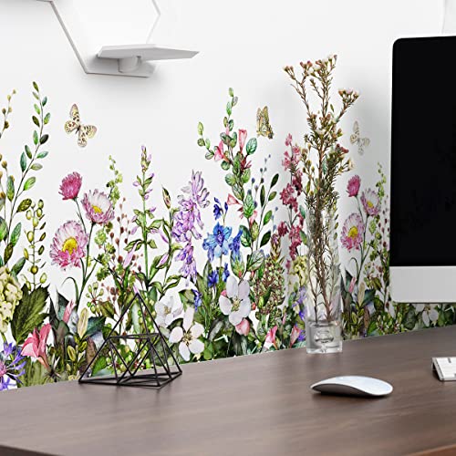 4 Pieces Flowers Wall Decals Vinyl Flowers Wall Stickers Removable Floral Murals Peel and Stick Colorful Flower Decor for Girls Bedroom Living Room Nursery (Vibrant) - style: Vibrant
