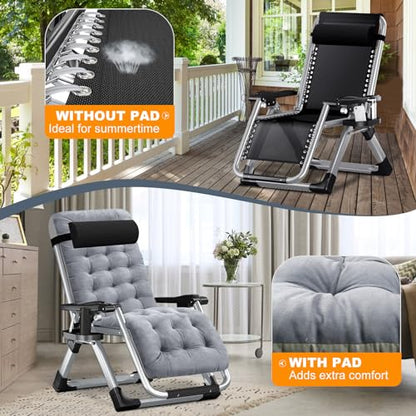 Comfy Folding Chair, Folding Lounge Chair with Cushion, Reclining Chair - color: Medium Grey