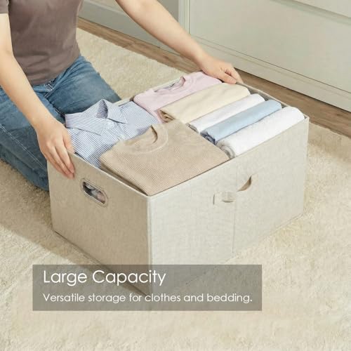 Storage Bins with Lids [3-Pack] Linen Fabric Foldable Storage Boxes Organizer Containers Baskets Cube with Cover for Bedroom Closet Office Beige (23.4X15.9X11.4) - color: Beige, size: XL(3-Pack)