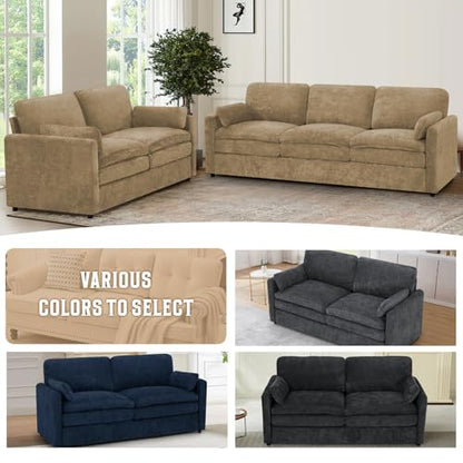 69" Chenille 2 Seats Sofa with 2 Pillows, Camel | Modern Upholstered Sofa with Deeper Seats, Comfy Sofa with Thickened Cushions for Living Room, Apartment - color: Camel, size: Loveseat