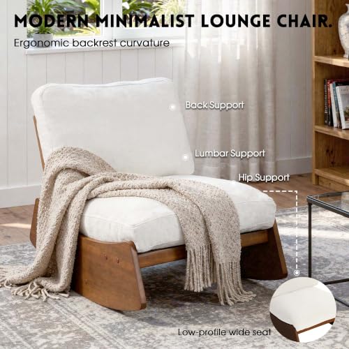 Armless Rocking Chair, Upholstered Glider Lounge Chair, Beige | Comyf Chenill, Curved Solid Wood Base, for Living Room, Bedroom - color: Beige