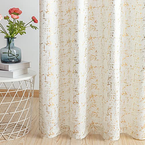 Taisier Home Gold Foil Print Linen Textured Curtains Geometric Dots Pattern Design Curtains for Nursery Toy Room Thermal Insulated Window Treatment 2 Panels 45" L,Off White and Gold Drapes Print - color: Off White/Gold, size: 52"W x 45"L (Pack of 2)