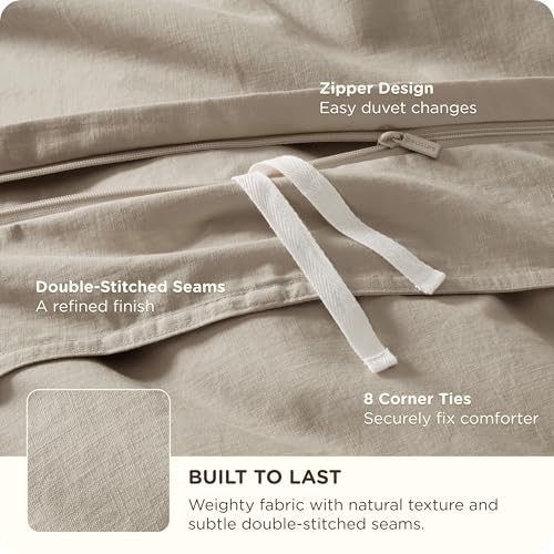 Bedsure PureWoven 100% Cotton Slub Weave Duvet Cover Set, Full Set, 3-PC | Luxury Linen-Like Textured Bedding Set, Double-Stitched, Easy to Change, Zipper Closure, Slub Tannish Linen Grey, 80" X 90" - color: 33 - Slub Tannish Linen Grey (No Comforter), si