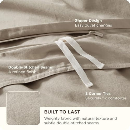 Bedsure PureWoven 100% Cotton Slub Weave Duvet Cover Set, Full Set, 3-PC | Luxury Linen-Like Textured Bedding Set, Double-Stitched, Easy to Change, Zipper Closure, Slub Tannish Linen Grey, 80" X 90" - color: 33 - Slub Tannish Linen Grey (No Comforter), si