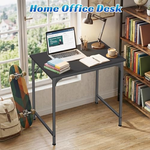 Small Computer Office Desk 32 Inch Student Study Writing Work Modern Simple Home Bedroom PC Table Metal Frame Desk… - color: Black, size: 32 Inch