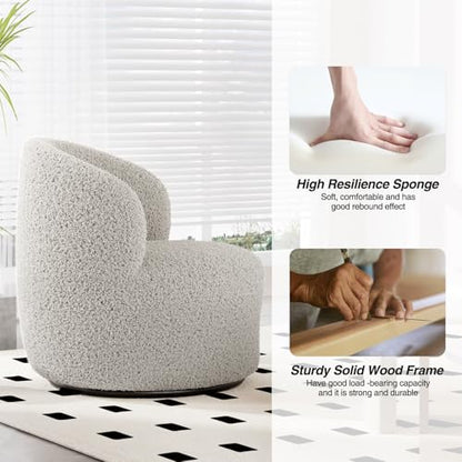 FiveWillowise Swivel Accent Chair, 360° Small Round Barrel Chairs, Modern Cozy Sherpa Padded Armchair for Living Room, Bedroom, Waiting Room, Office, Light Grey - color: Light Grey, size: 1 PC