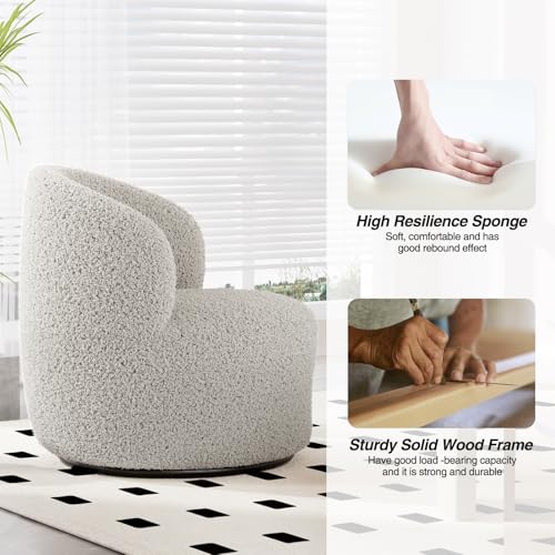 FiveWillowise Swivel Accent Chair Set of 2, 360° Small Round Barrel Chairs, Modern Cozy Sherpa Padded Armchair for Living Room, Bedroom, Waiting Room, Office, Light Grey - color: Light Grey, size: 2 PC