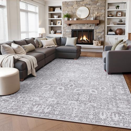5x7 Area Rugs, Washable Vintage Retro Floral Rug for Living Room, Low Pile Non Slip Distressed Large Carpet for Bedroom, Dining Room, Office, Home (Vintage Purple Grey) - color: H-vintage Purple Grey, size: 5' x 7' (Rectangular)