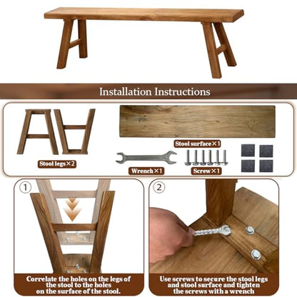 Farmhouse Indoor Solid Wooden Noodle Bench - Rustic Entry Way Benches Seat,Maximum Load 880IB,Handcraft Finshed for Entryway Bedroom/Living Room/Dining Room - size: 71*10.2*17.7in