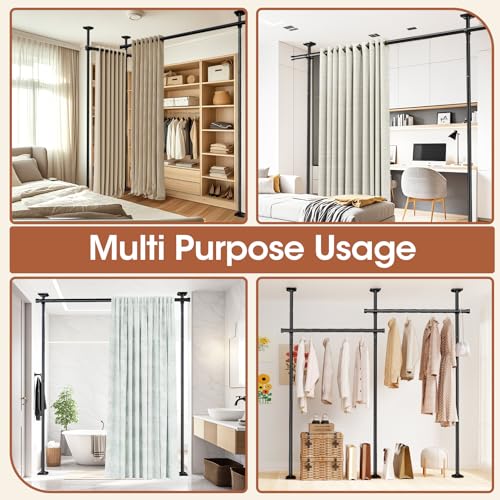 SUNALLY Room Divider Curtain Rod, No Drilling Room Separator for Space Partition Adjustable 4-10ft(H) 28-70inch(W) Heavy Duty Temporary Wall Divider Floor to Ceiling Tension Rod, Black | No Drilling Temporary Wall Divider for Space Partition,Adjustable He