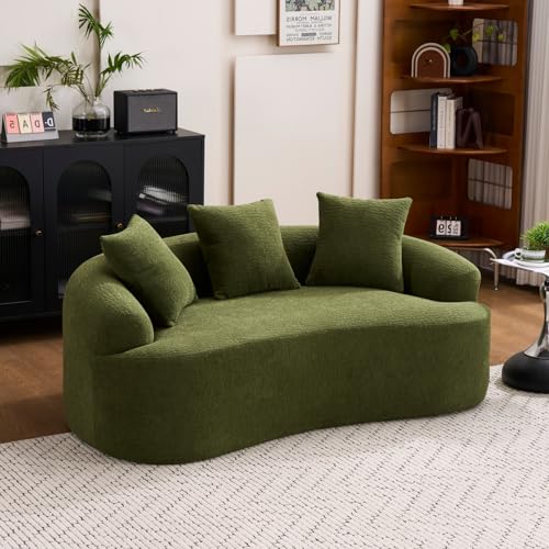 Loveseat Sectional Sofa for Living Room, 65" Modern Luxury Plush Chenille Sofa Extra Deep Seat Curved Cloud Floor Couch with 3 Throw Pillows for Small Spaces,Antique Green - color: Antique Green, size: 65 inch