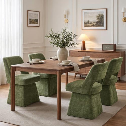 VKNOW Upholstered Swivel Dining Chair with Curved Open Back | Modern Dining Room Chairs with Chenille Fabric, Space-saving, Easy Assembly, for Dining Room, Living Room, Bedroom, Green - color: Green