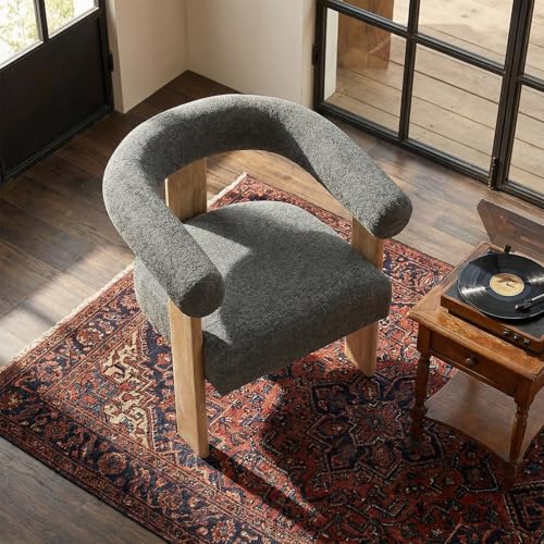 VKNOW Barrel Accent Chairs Set of 2 with Armrests and Rubberwood Legs | Mid Century Modern Upholstered Living Room Chairs with Open Back, Chenille Fabric, for Living Room, Bedroom, Dark Gray - color: Dark Gray, size: Set of 2