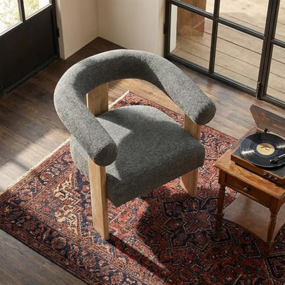 VKNOW Barrel Accent Chairs Set of 2 with Armrests and Rubberwood Legs | Mid Century Modern Upholstered Living Room Chairs with Open Back, Chenille Fabric, for Living Room, Bedroom, Dark Gray - color: Dark Gray, size: Set of 2