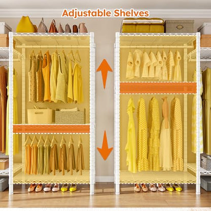 Raybee Clothes Rack,Clothing Racks for Hanging Clothes Heavy Duty,Adjustable Garment Rack with Shelves,rolling clothes rack Max Load 905LBS,75" W x 77" H x 17.8" D,White - color: White, size: 75" W x 17.8" D x 77" H