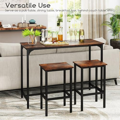 COSTWAY 3-Piece Dining Table Set, 47.5" Industrial Counter-Height Kitchen Table and 2 Bar Stools, High Top Rectangular Pub Table and Chairs for Dining Room Small Place Breakfast Nook Bistro (Coffee) | w/ 2 Bar Stools, High Top Rectangular Pub Table and Ch