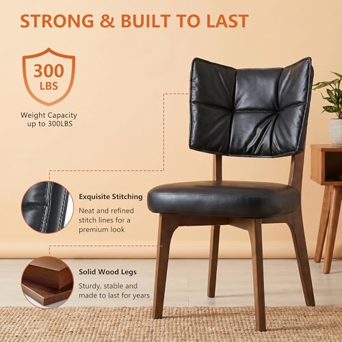 YOUNIKE Wood Frame Black Dining Chair, Faux Leather, Single Pack | Modern Ergonomic Upholstered Kitchen & Dining Room Chairs, Double-Layer Backrest, Comfy Soft Cushion, Easy to Assembly - color: Black