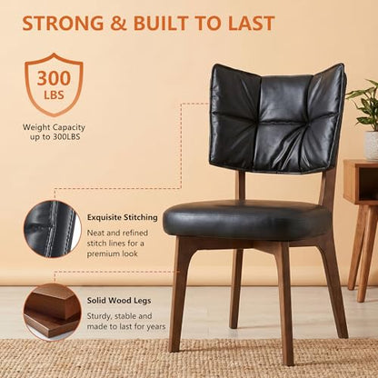 YOUNIKE Wood Frame Black Dining Chair, Faux Leather, Single Pack | Modern Ergonomic Upholstered Kitchen & Dining Room Chairs, Double-Layer Backrest, Comfy Soft Cushion, Easy to Assembly - color: Black