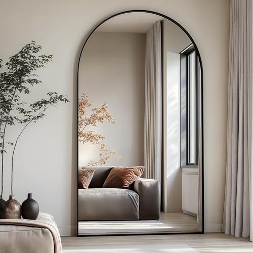Dewfig Arched Full Length Mirror, 76"x34" Large Floor Mirror, Black | Aluminum Alloy Frame Full Body Mirror, HD Shatterproof Tempered Glass, Lean/Stand/Wall for Living Room,Bedroom, Dressing Room - color: Black, size: 76"L x 34"W