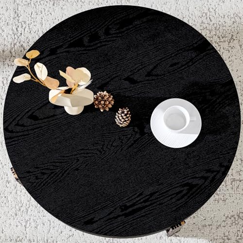 Round Coffee Table, Mid Century Small Coffee Table with Metal Legs, Wood Coffee Table Accent Center Table for Living Room Apartment Small Space (31.5''D-Black) - color: X Black