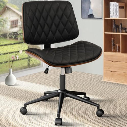 CLATINA Home Office Desk Chair with Wheels, Adjustable Height Armless Office Chair, PU Leather Mid Back 360 Swivel Computer Chair, Modern Walnut Chair for Home, Meeting, Reading Room,Black(1 pk) - color: Black Diamond-b, size: 1 Pack