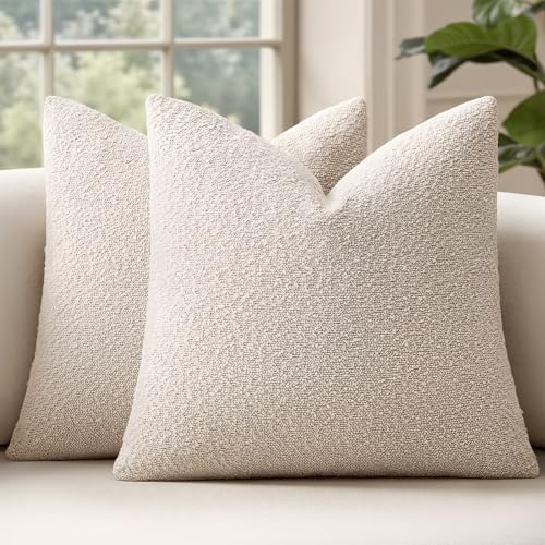 MIULEE 18x18 Decorative Lumbar Boucle Couch Pillow Covers Beige | Set of 2 Textured Neutral Throw Pillow Covers, Accent Solid Pillowcases, Sofa Living Room Home Decor - color: Beige, size: 18" x 18" (Pack of 2)